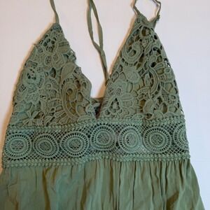 Birch and Stone Sage Green Crochet Lace Backless Maxi Dress Boho  Large